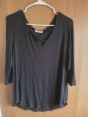 emory park Black V-Neck Crisscross Long Sleeve Tee